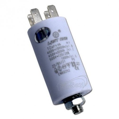 CONDENSADOR PERMANENTE 10MF, 450V, DIAMETRO 3,2 CM, LARGO 5,5 CM, LARGO TOTAL 8 CM.